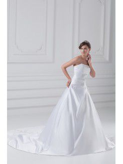 Satin Strapless Sweep Train A-line Wedding Dress