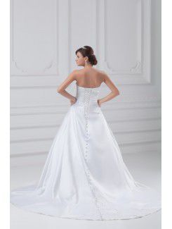 Satin Strapless Sweep Train A-line Wedding Dress