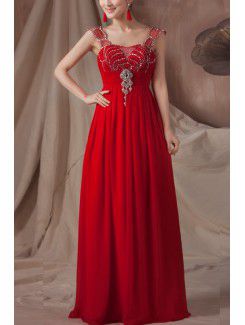 Chiffon Straps Floor Length Empire Prom Dress with Sequins