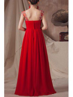 Chiffon Straps Floor Length Empire Prom Dress with Sequins