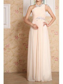 Chiffon een schouder vloer lengte empire prom jurk met kralen