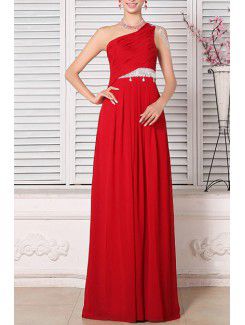 Chiffon One Shoulder Floor Length Empire Prom Dress with Beading