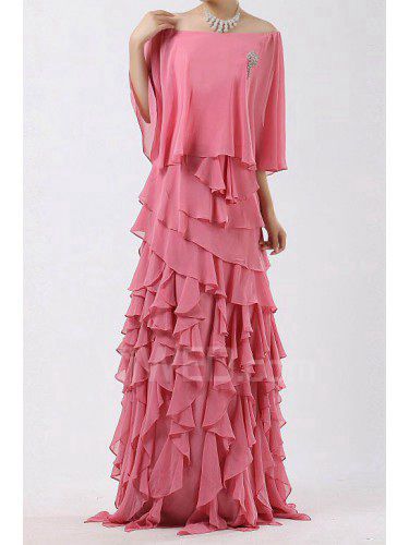 Chiffon Off-the-Shoulder Floor Length Column Prom Dress