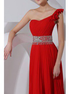 Chiffon One Shoulder Floor Length Corset Prom Dress with Crystal