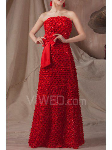 Lace Strapless Floor Length A-line Prom Dress with Handmade Flowers