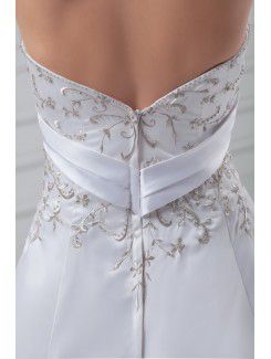 Satin Halter Sweep Train A-line Embroidered Wedding Dress