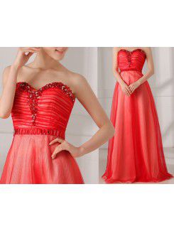 Satin Sweetheart Floor Length Ball Gown Prom Dress with Crystal