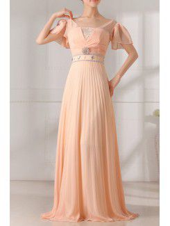 Chiffon V-neck Floor Length Empire Prom Dress with Crystal