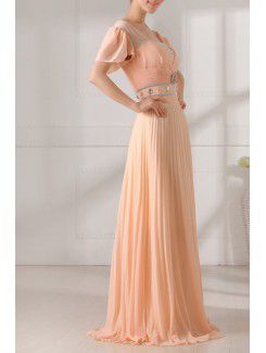 Chiffon V-neck Floor Length Empire Prom Dress with Crystal