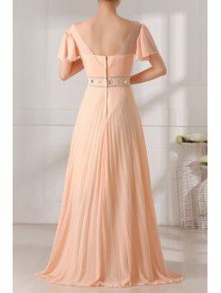 Chiffon V-neck Floor Length Empire Prom Dress with Crystal