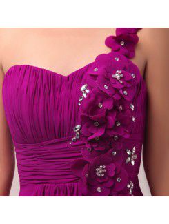 Chiffon One Shoulder Floor Length Empire Prom Dress with Handmade Flowers