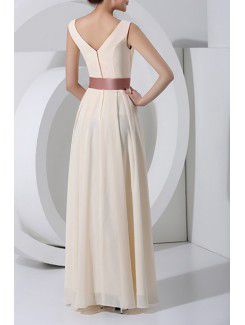 Chiffon V-neck Floor Length Corset Prom Dress with Sash