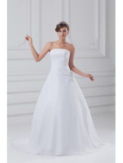 Organza strapless vloer lengte a-lijn trouwjurk