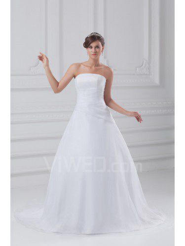 Organza piano di lunghezza senza spalline a-line abito da sposa