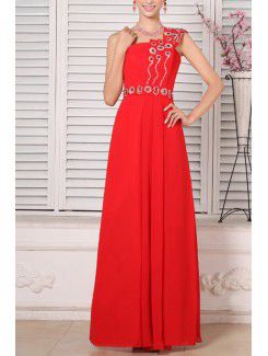 Chiffon One Shoulder Floor Length A-line Prom Dress with Crystal