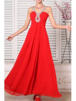 Chiffon V-neck Floor Length A-line Prom Dress with Sequins