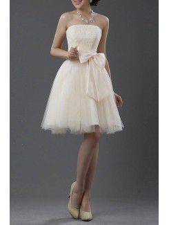 Lace and Satin Strapless Short Ball Gown Cocktail Dress with Bow