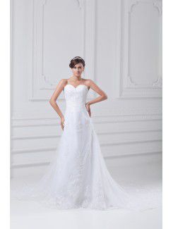 Net Sweetheart Chapel Train A-line Embroidered Wedding Dress