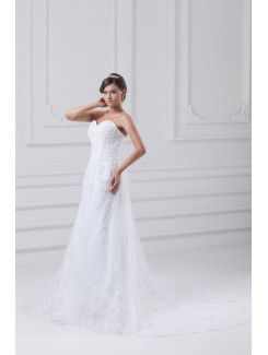 Net Sweetheart Chapel Train A-line Embroidered Wedding Dress