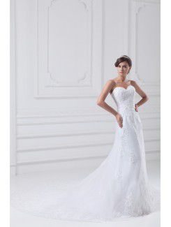 Net Sweetheart Chapel Train A-line Embroidered Wedding Dress