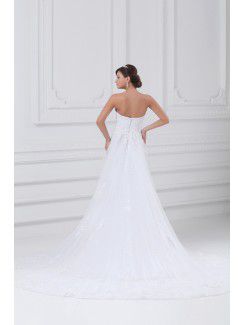 Net Sweetheart Chapel Train A-line Embroidered Wedding Dress