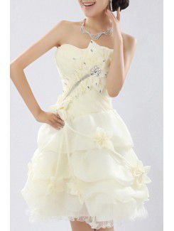 Satin Strapless Short Ball Gown Cocktail Dress