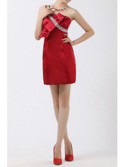 Satin One Shoulder Short A-line Cocktail Dress with Crystal