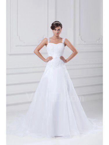 Organza riemen sweep zug a-linie brautkleid bestickt