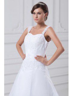 Organza Straps Sweep Train A-line Embroidered Wedding Dress