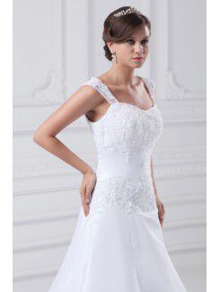 Organza Straps Sweep Train A-line Embroidered Wedding Dress