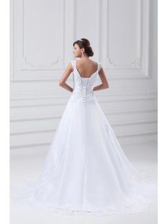 Organza Straps Sweep Train A-line Embroidered Wedding Dress