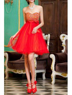 Satin Sweetheart Short Ball Gown Cocktail Dress with Sequins