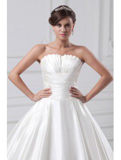 Satin Scallop Sweep Train A-line Directionally Ruched Wedding Dress