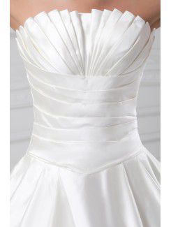 Satin Scallop Sweep Train A-line Directionally Ruched Wedding Dress