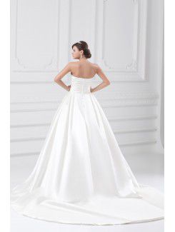 Satin Scallop Sweep Train A-line Directionally Ruched Wedding Dress