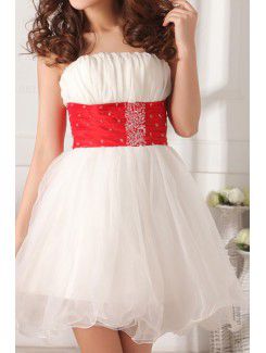 Tulle Strapless Short Ball Gown Cocktail Dress with Beading