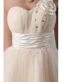 Tulle One Shoulder Short Ball Gown Cocktail Dress with Handmade Flowers