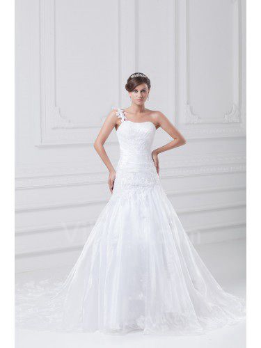 Taffeta Scoop Sweep Train A-line Embroidered Wedding Dress