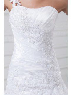 Taffeta Scoop Sweep Train A-line Embroidered Wedding Dress