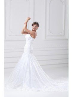 Taffeta Scoop Sweep Train A-line Embroidered Wedding Dress