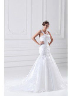 Taffeta Scoop Sweep Train A-line Embroidered Wedding Dress