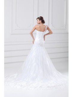 Taffeta Scoop Sweep Train A-line Embroidered Wedding Dress