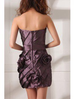 Taffeta Strapless Short Sheath Cocktail Dress with Handmade Flowers