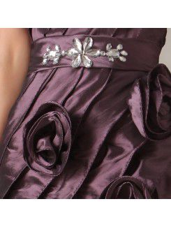 Taffeta Strapless Short Sheath Cocktail Dress with Handmade Flowers