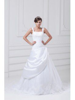 Satin chérie longueur de plancher d'a-line robe de mariée brodée