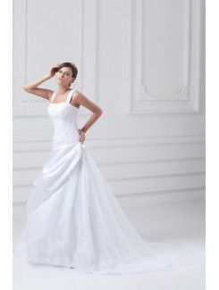 Satin Sweetheart Floor Length A-line Embroidered Wedding Dress