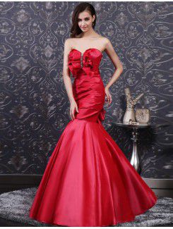 Satin Sweetheart Floor Length Mermaid Prom Dress with Beading