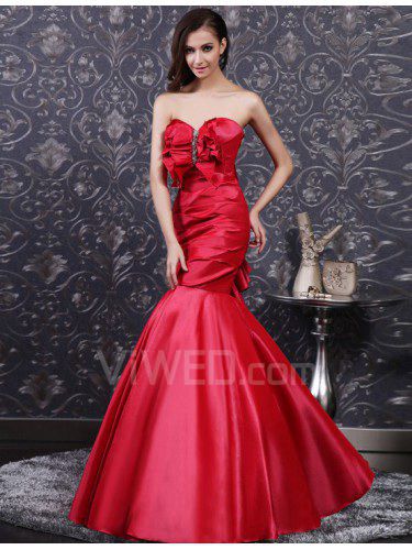 Satin Sweetheart Floor Length Mermaid Prom Dress with Beading