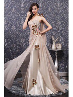 Charmeuse One Shoulder Sweep Train Sheath Prom Dress