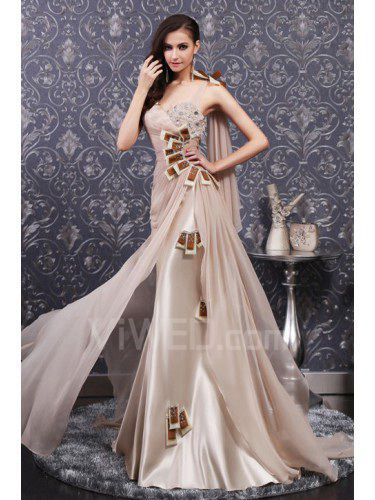 Charmeuse One Shoulder Sweep Train Sheath Prom Dress